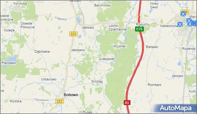 mapa Grabowiec gmina Bobowo, Grabowiec gmina Bobowo na mapie Targeo