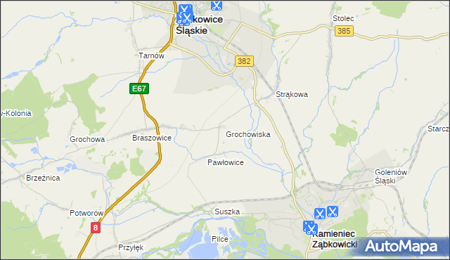 mapa Grochowiska gmina Ząbkowice Śląskie, Grochowiska gmina Ząbkowice Śląskie na mapie Targeo