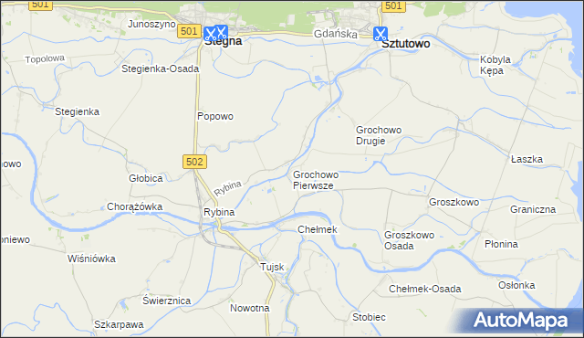 mapa Grochowo Pierwsze, Grochowo Pierwsze na mapie Targeo