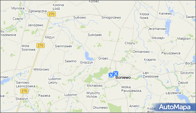 mapa Grójec gmina Boniewo, Grójec gmina Boniewo na mapie Targeo