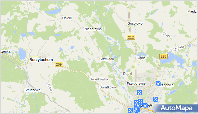 mapa Grzmiąca gmina Bytów, Grzmiąca gmina Bytów na mapie Targeo