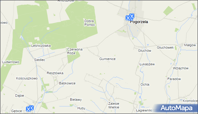 mapa Gumienice gmina Pogorzela, Gumienice gmina Pogorzela na mapie Targeo