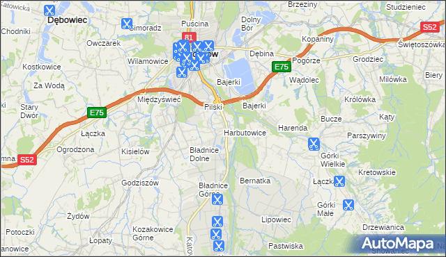 mapa Harbutowice gmina Skoczów, Harbutowice gmina Skoczów na mapie Targeo