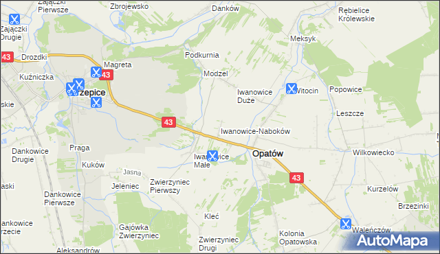 mapa Iwanowice-Naboków, Iwanowice-Naboków na mapie Targeo