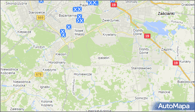 mapa Izabelin gmina Juchnowiec Kościelny, Izabelin gmina Juchnowiec Kościelny na mapie Targeo
