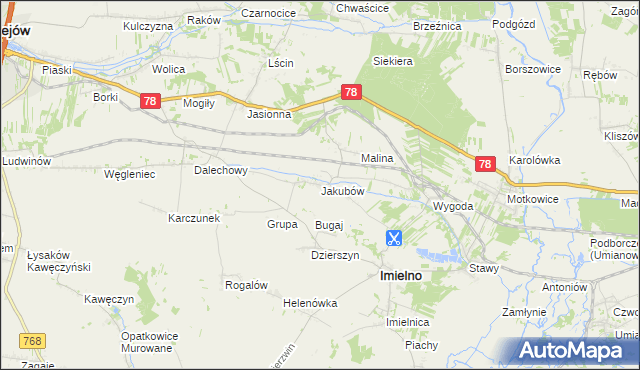 mapa Jakubów gmina Imielno, Jakubów gmina Imielno na mapie Targeo