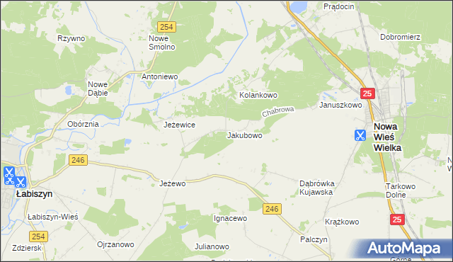 mapa Jakubowo gmina Nowa Wieś Wielka, Jakubowo gmina Nowa Wieś Wielka na mapie Targeo