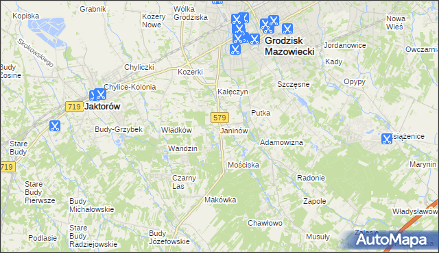 mapa Janinów gmina Grodzisk Mazowiecki, Janinów gmina Grodzisk Mazowiecki na mapie Targeo