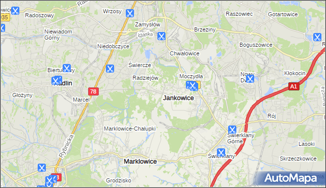 mapa Jankowice gmina Świerklany, Jankowice gmina Świerklany na mapie Targeo