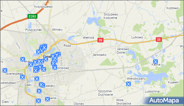 mapa Jankówko gmina Gniezno, Jankówko gmina Gniezno na mapie Targeo