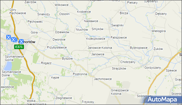 mapa Janowice gmina Samborzec, Janowice gmina Samborzec na mapie Targeo