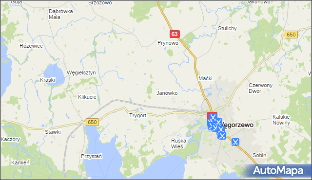 mapa Janówko gmina Węgorzewo, Janówko gmina Węgorzewo na mapie Targeo