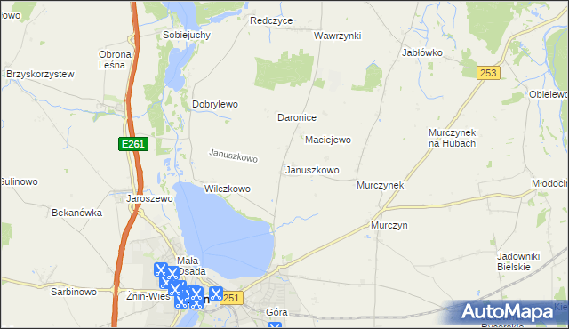 mapa Januszkowo gmina Żnin, Januszkowo gmina Żnin na mapie Targeo