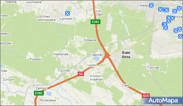 mapa Jasiniec gmina Białe Błota, Jasiniec gmina Białe Błota na mapie Targeo