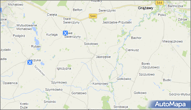 mapa Jastrzębie gmina Bartniczka, Jastrzębie gmina Bartniczka na mapie Targeo