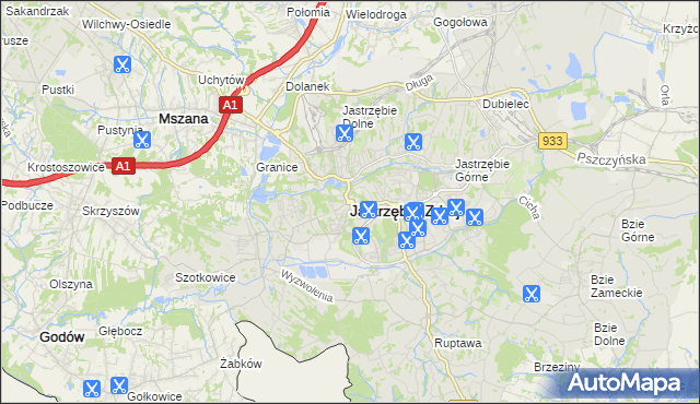 mapa Jastrzębie-Zdrój, Jastrzębie-Zdrój na mapie Targeo