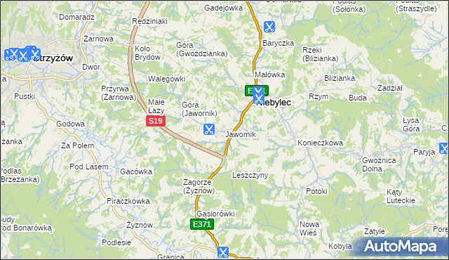 mapa Jawornik gmina Niebylec, Jawornik gmina Niebylec na mapie Targeo