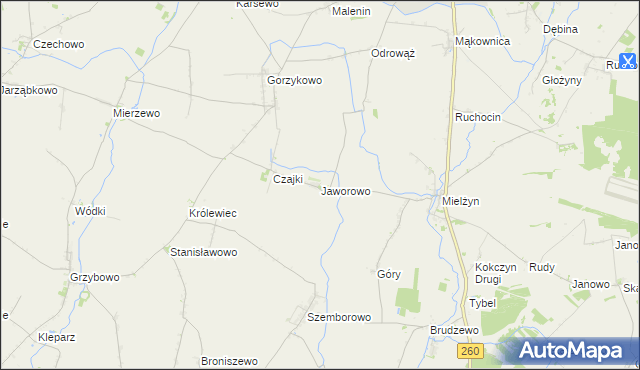 mapa Jaworowo gmina Witkowo, Jaworowo gmina Witkowo na mapie Targeo