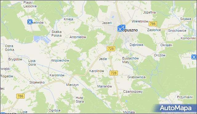 mapa Jedle gmina Łopuszno, Jedle gmina Łopuszno na mapie Targeo