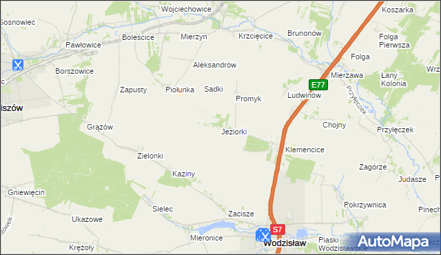 mapa Jeziorki gmina Wodzisław, Jeziorki gmina Wodzisław na mapie Targeo