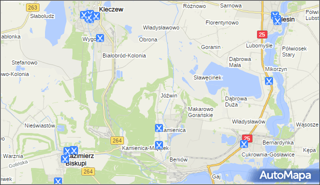 mapa Jóźwin gmina Kazimierz Biskupi, Jóźwin gmina Kazimierz Biskupi na mapie Targeo