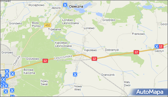 mapa Kąkolewo gmina Osieczna, Kąkolewo gmina Osieczna na mapie Targeo