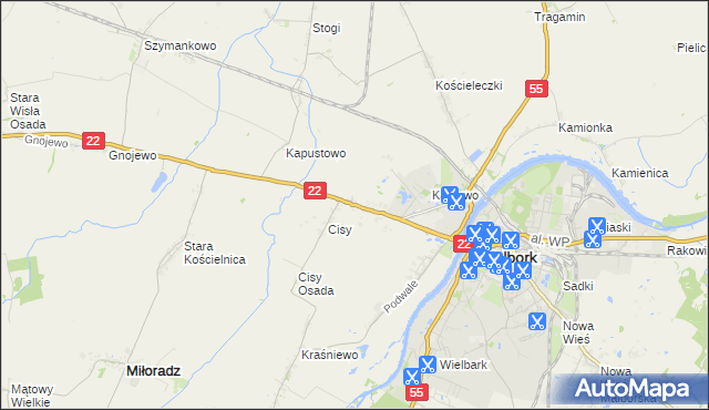 mapa Kałdowo gmina Malbork, Kałdowo gmina Malbork na mapie Targeo