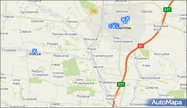 mapa Kamieńczyce gmina Miechów, Kamieńczyce gmina Miechów na mapie Targeo