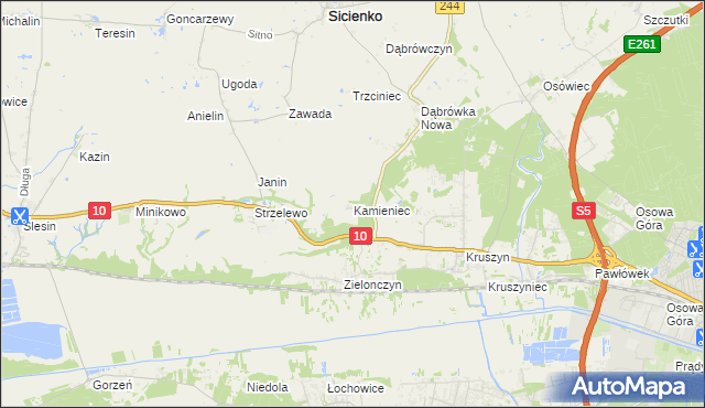 mapa Kamieniec gmina Sicienko, Kamieniec gmina Sicienko na mapie Targeo