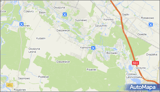 mapa Kamionki gmina Kórnik, Kamionki gmina Kórnik na mapie Targeo
