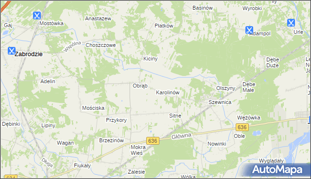 mapa Karolinów gmina Zabrodzie, Karolinów gmina Zabrodzie na mapie Targeo