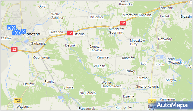 mapa Karwice gmina Opoczno, Karwice gmina Opoczno na mapie Targeo