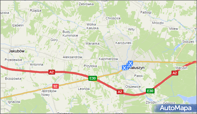 mapa Kazimierzów gmina Kałuszyn, Kazimierzów gmina Kałuszyn na mapie Targeo