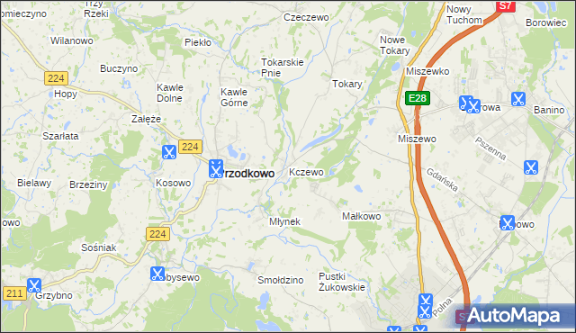 mapa Kczewo gmina Przodkowo, Kczewo gmina Przodkowo na mapie Targeo