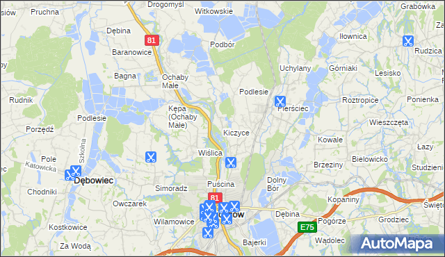 mapa Kiczyce, Kiczyce na mapie Targeo