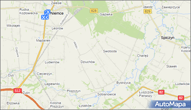 mapa Kolonia Bystrzyca gmina Niemce, Kolonia Bystrzyca gmina Niemce na mapie Targeo