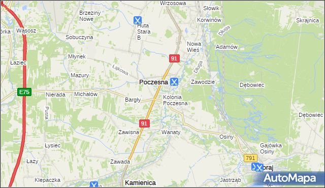 mapa Kolonia Poczesna, Kolonia Poczesna na mapie Targeo