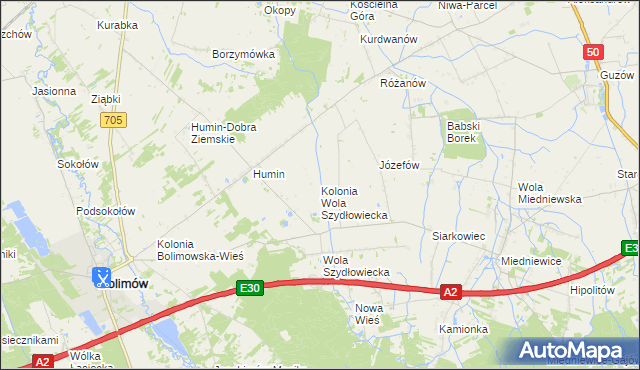 mapa Kolonia Wola Szydłowiecka, Kolonia Wola Szydłowiecka na mapie Targeo