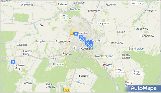 mapa Koluszki, Koluszki na mapie Targeo