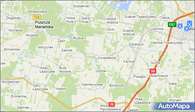 mapa Korabiewice, Korabiewice na mapie Targeo