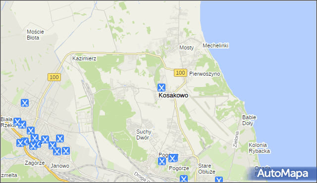 mapa Kosakowo powiat pucki, Kosakowo powiat pucki na mapie Targeo