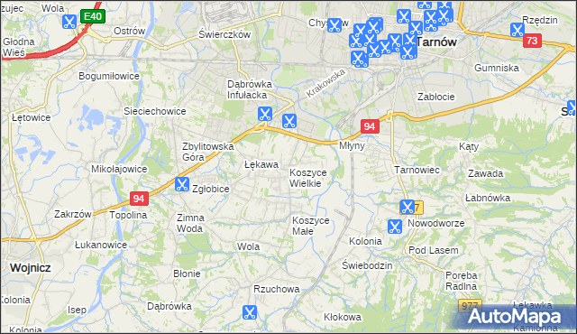 mapa Koszyce Wielkie, Koszyce Wielkie na mapie Targeo