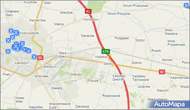 mapa Kotliska gmina Kutno, Kotliska gmina Kutno na mapie Targeo