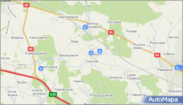 mapa Kotulin gmina Toszek, Kotulin gmina Toszek na mapie Targeo