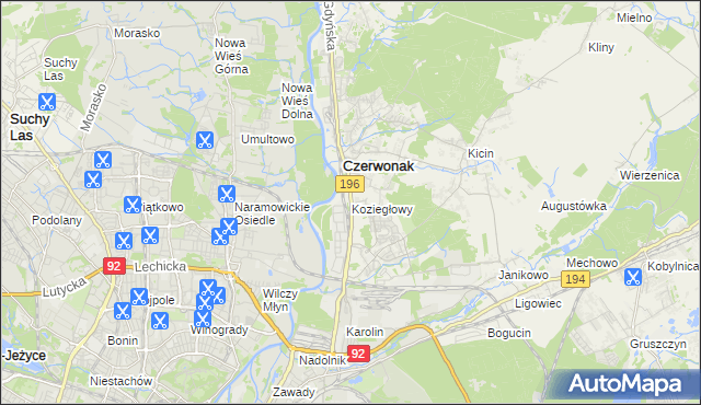 mapa Koziegłowy gmina Czerwonak, Koziegłowy gmina Czerwonak na mapie Targeo