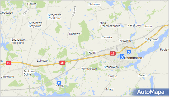mapa Kozłówko gmina Trzemeszno, Kozłówko gmina Trzemeszno na mapie Targeo