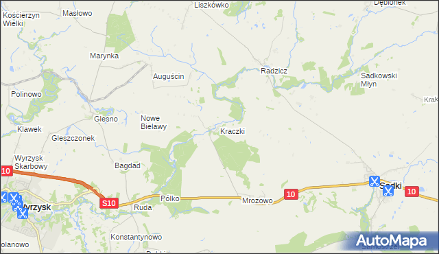 mapa Kraczki gmina Sadki, Kraczki gmina Sadki na mapie Targeo