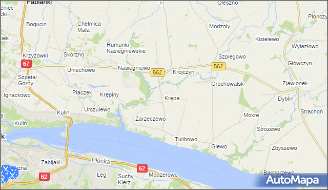 mapa Krępa gmina Dobrzyń nad Wisłą, Krępa gmina Dobrzyń nad Wisłą na mapie Targeo