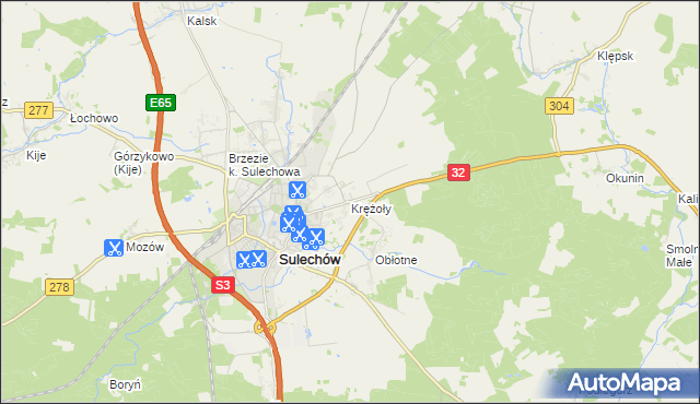 mapa Krężoły gmina Sulechów, Krężoły gmina Sulechów na mapie Targeo