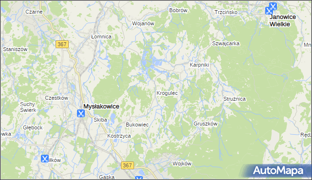 mapa Krogulec gmina Mysłakowice, Krogulec gmina Mysłakowice na mapie Targeo